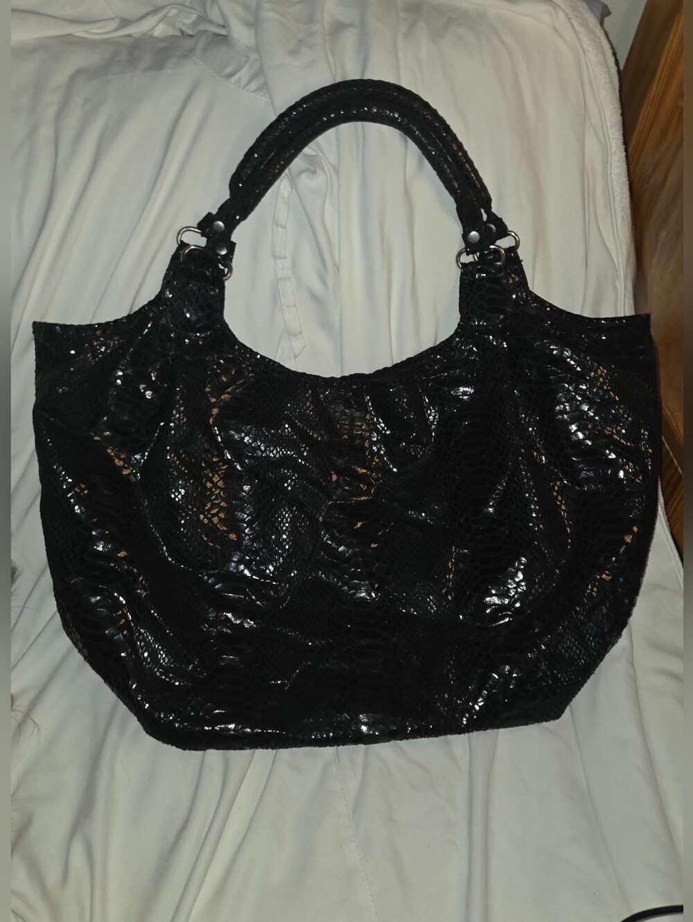 Black Crocodile-Print Tote Bag